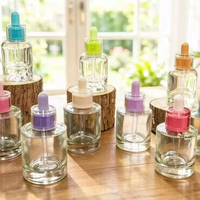 Flacon compte-gouttes rond en verre transparent à prix d'usine avec bouchon en plastique coloré, rechargeable, logo personnalisé, emballage cosmétique en gros