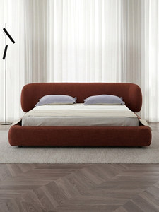 Park Series Hugging <strong>Bed</strong> Red Double <strong>Bed</strong> Cotton-Linen Upholstered Bees Wood <strong>Frame</strong> 5D Silent <strong>Flooring</strong> - Product Image 2