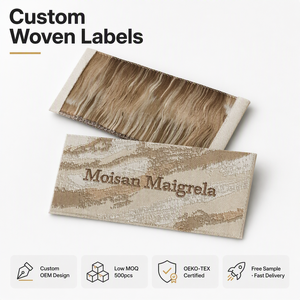 Étiquettes tissées personnalisées en damassé haute densité avec logo de marque et motif marbré, étiquette principale de col pour vêtements, vente en gros - Product Image 1