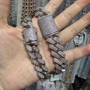 Ensemble collier et bracelet chaîne cubaine plaqué argent pour homme avec strass en cristal, bijoux hip-hop tendance - Product Image 4