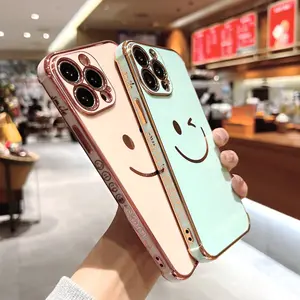 Factory Drop Shipping Hot Sale Smile Electroplated Mobile Phone Case For Iphone 15 14 13 12 11 Pro Pro Max