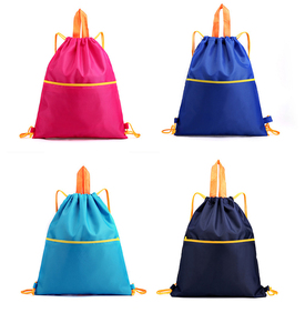 Water Resistant <b>Drawstring</b> <b>Backpack</b> Yellow Contrast Rope Top Handle Front Zip Pocket Sport Cinch Bag 5 Colors Custom Logo - Product Image 4