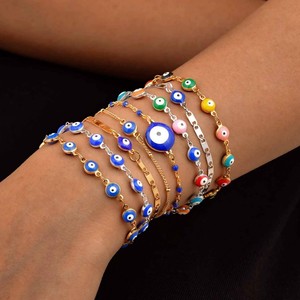 Pulseiras de Olho Turco em Aço Inoxidável Dourado 18k à Prova d'Água para Mulheres, Joias Nazar Boncugu com Contas Azuis - Product Image 6