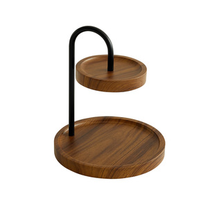 Walnut Double Layer Round <b>Tray</b> Stand Storage Organizer For Jewelry Key Watch Glasses <b>Perfume</b> Desktop Holder - Product Image 4