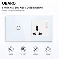 Interrupteur mural tactile UBARO 146 Type avec panneau en verre trempé 3 gangues et prise murale universelle 13A ignifuge PC+ABS