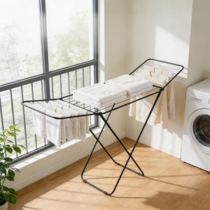 Tendedero Plegable de Una Sola Capa con Alas Ajustables, Ahorra Espacio, Soporte Multifuncional para Ropa y Toallas - Product Image 1