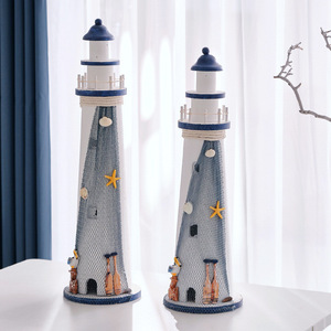 Mediterranean Style Wood Lighthouse Craft Decor <b>Round</b> Handmade Pine <b>Table</b> Decoration - Product Image 1