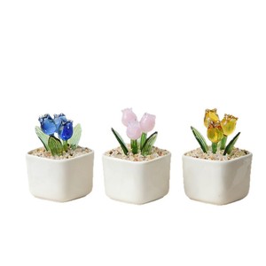 Adorno de Vidrio en Maceta, Simulación de Ramo de Tulipanes, Decoración de Escritorio, Mini Flor Artesanal, Venta al por Mayor - Product Image 6