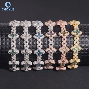 Pulseras de Moissanita en Oferta, Plata de Ley 925, Chapadas en Oro Rosa, Forma de Flor, Joyería de Lujo Unisex para Fiestas - Product Image 1