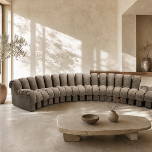 Canapé modulaire incurvé avec coussins moelleux segmentés, chaise longue en U, assise profonde au niveau du sol, pour salon, villa, appartement - Product Image 3