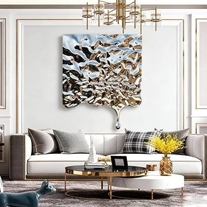 Decoración de Pared de Acero Inoxidable Plateado Pulido con Diseño de Gota de Agua, Arte Metálico Abstracto Moderno con Ondas para Decoración del Hogar, Venta al Por Mayor - Product Image 4