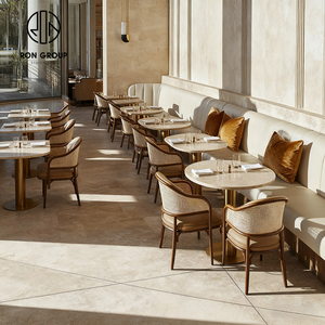 Juego de <span class=keywords><strong>Muebles</strong></span> Modernos de Alta Gama <span class=keywords><strong>para</strong></span> Cafetería y Restaurante, Mesa de Piedra Sinterizada, Ratán y Cuero, Sofá y Sillas - Product Image 4