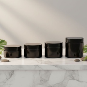 In Stock 50ml 60ml 80ml 100ml 120ml 150ml 200ml 250ml Skin Care Cream Black PET <b>Plastic</b> <b>Jars</b> with Black Lids 2oz 4oz 8oz 12oz - Product Image 2