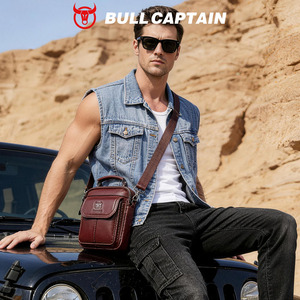 Sac bandoulière homme en cuir véritable BULLCAPTAIN avec logo personnalisé, sac messager en cuir de vachette, sac de voyage d'affaires, sac à main messager - Product Image 2