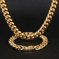 Collier Chaîne Maille Cubaine Hip Hop Homme 18 Carats Plaqué Or Acier Inoxydable Maille Miami