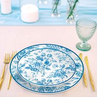 80 Assiettes jetables en plastique sans BPA, motif floral chinoiserie blanc et bleu, 10,25 po pour le dîner et 7,5 po pour le dessert, pour événements et mariages