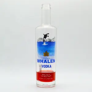 375Ml 500Ml 700Ml 750Ml Custom Decoratie Vodka Fles Groothandelaar Ronde Whisky Drank Glazen Fles Met Kurk caps