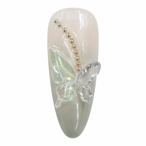 Faux ongles autocollants œil de chat vert, papillon, strass, perles, stiletto, couverture complète, 10 pièces pour doigts - Product Image 6