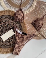 Dames Nieuwe Mode Bescheiden Luxe Bloemenprint Badmode Custom Mini Micro Halter Bikini Hoge Taille String Strandkleding