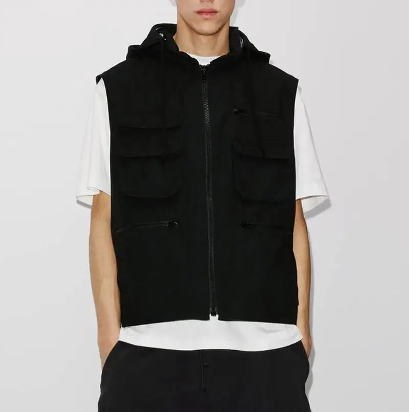 Zipper bolso utilitário carga colete algodão personalizado ao ar livre streetwear luxo coletes para homens de nylon