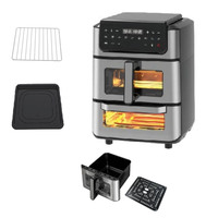 Four à friteuse à air numérique 2 en 1 avec fonction SYNC, sans huile, fenêtre en verre transparent, friteuse à air 6L + four à pizza 5,6L