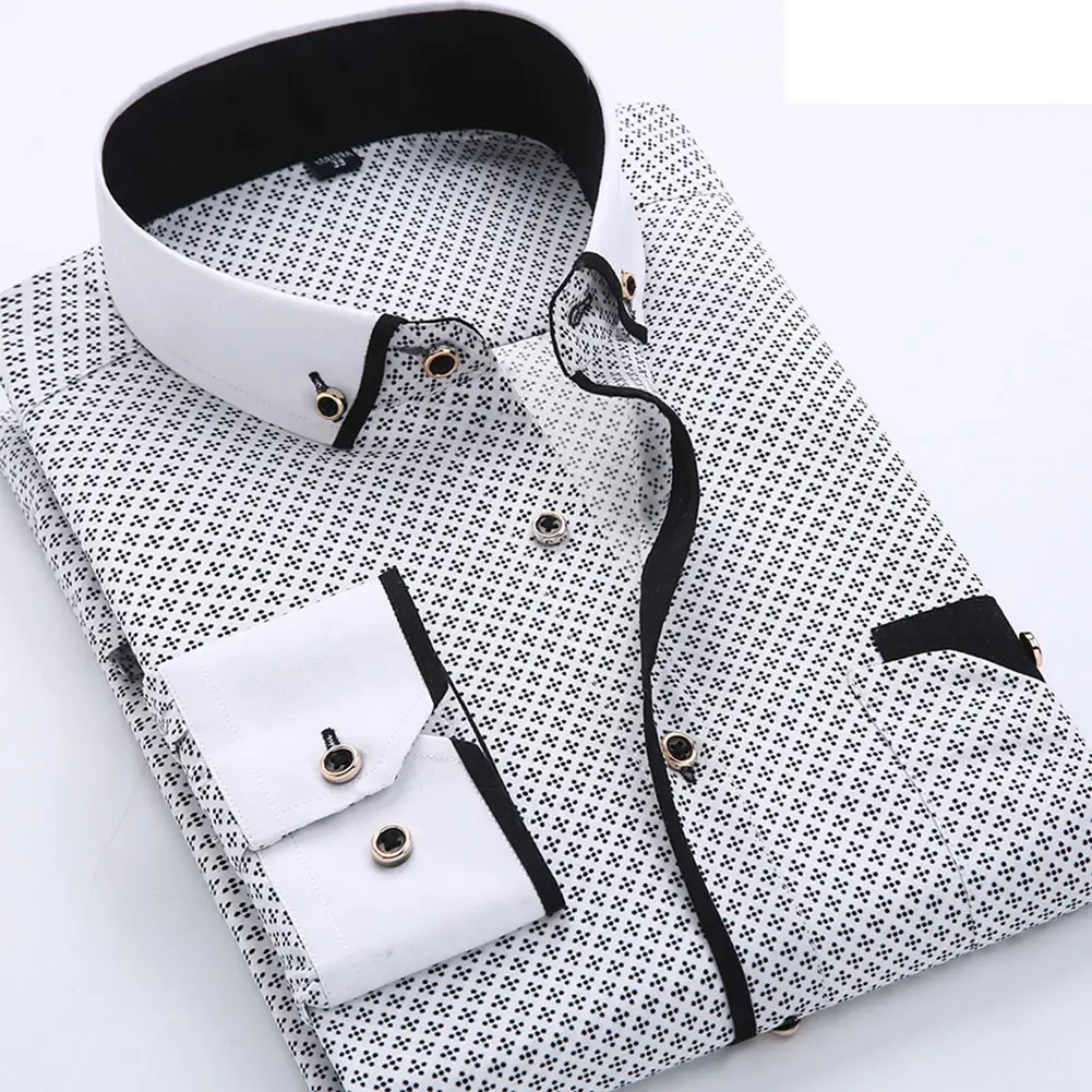 2022 Men Fashion Casual, Long Sleeved Printed Shirt Slim Fit Male Social Business Dress Shirt Brand Men Clothing Soft/