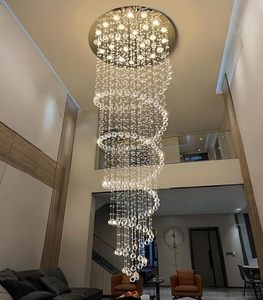 Lustre moderne en cristal de pluie flottant transparent haut de gamme, argent, pour plafond haut, luminaire suspendu pour entrée, escalier - Product Image 1