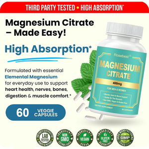 โรสเบสท์ ได้รับการรับรองมาตรฐาน GMP <span class=keywords><strong>สูตร</strong></span>และบรรจุภัณฑ์ปรับแต่งได้ ผลิตภัณฑ์เสริมอาหารแมกนีเซียมซิเตรต 400 มก. แบบแคปซูล สำหรับผู้ชายและผู้หญิง - Product Image 2