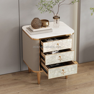 Coquille de marbre minimaliste en bois massif à côté de la table <span class=keywords><strong>3</strong></span> tiroirs chambre table de chevet armoire de rangement <span class=keywords><strong>Francois</strong></span> marbre table de chevet fermée - Product Image 3