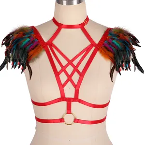 Danse Rave Wear Élastique Ajuster Sangle Corps Harnais Sexy Animaux Jeu Évider Crop Soutien-Gorge Slip Bondage Harnais Lingerie Ceinture