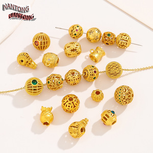 Nantong <b>Copper</b> Plated Gold Hollow Spacer Beads Mixed Shapes Zircon Inlay For <b>Bracelet</b> Making DIY Jewelry Accessories - Product Image 2