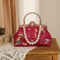 Pochette de mariage Style chinois perle chaîne sac de mariage fleur rouge broderie bambou poignée sac à main 2025