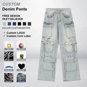 Maßgeschneiderte Loose-Fit Jeans mit Stickerei und Mehreren Taschen Streetwear Weite Jeans Baumwoll-Jeans für Herren - Product Image 1