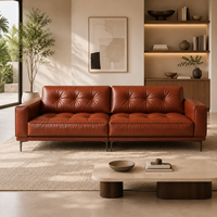Canapé d'angle en L moderne et personnalisé en cuir véritable marron, écologique, capitonné, avec dossier réglable, rembourrage en mousse, idéal pour hôtels et appartements