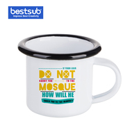 Mug à café en céramique Bestsub 3oz/100ml, vente en gros, logo personnalisé, impression par sublimation, mug de camping en émail avec bord noir