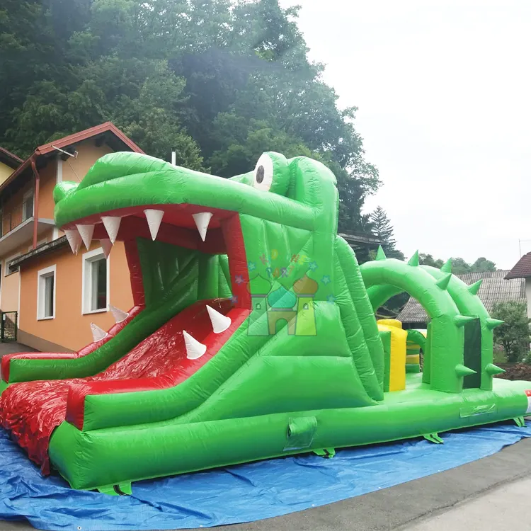 Bán buôn trẻ em bên ngoài trời bouncy lâu đài piepusama skerslu josla cá sấu Inflatable khóa học trở ngại