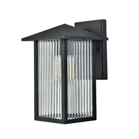 Applique murale d'extérieur EU-001 Inno Casa, finition noire, abat-jour en verre rayé, étanche IP44, E26/E27, 100W max.