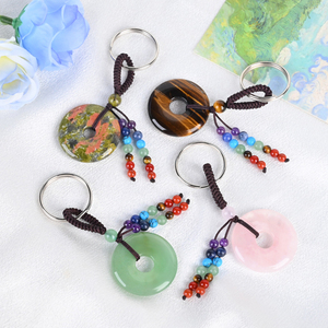 Vente flash - Porte-clés en cristal naturel - 7 perles de chakra - Quartz rose - Pierre de guérison Reiki - Cadeau de collection - Product Image 2