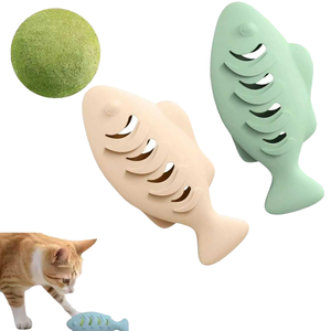 Jouets en forme de boule de menthe pour chat, nettoyage des dents et jouets à lécher à la menthe, jouet interactif en silicone en forme de poisson mignon pour chats - Product Image 1
