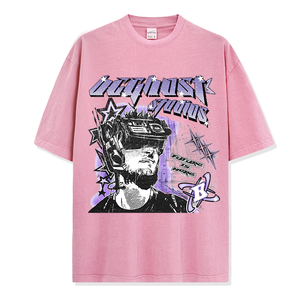Magliette da uomo spesse all'ingrosso con stampa Vintage lavate in cotone pesante T-shirt a girocollo - Product Image 5