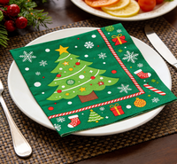 Serviettes en papier jetables sur le thème de l'arbre de Noël vert, décoration de fête de Noël, serviettes jetables sur le thème de l'arbre de Noël vert en gros