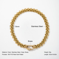 YF3811 Collier Chaîne Épaisse Entrelacée à Trois Rangs avec Fermoir en Zircon, Plaqué Or 18 carats, en Acier Inoxydable, Hypoallergénique et Étanche