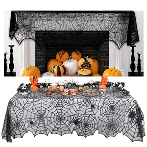 Halloween Tablecloth Ghost Festival Black Lace Mesh Halloween Mantelpiece Table Cloth