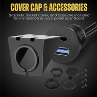 Câble d'extension USB 3.0 et Type-C à double port étanche et encastré avec charge rapide pour tableau de bord de voiture bateau moto panneau