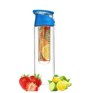 Hot Selling Portable Leak-proof 700ml 23oz Travel Camping Bottle Plastic Transparent Fruit Infuser Water Bottle For Fruits Juice