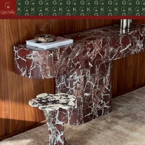 Console d'entrée haut de gamme GOLDKING en marbre Rosso Leanto, rouge profond avec veines blanches, sculptée avec précision CNC - Product Image 3