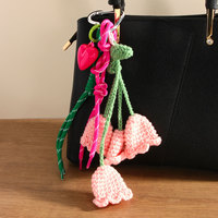 En gros, Breloque de sac et Pendentif porte-clés de voiture en laine au crochet fait main, motif Muguet, avec cordon noué en forme de cœur, style niche