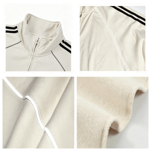 8046 Custom Oversized Tracksuit Unisex Contrast Piping Track <b>Jacket</b> Wide Leg Track Pants Heavy Cotton Streetwear Two Piece Set - Product Image 4