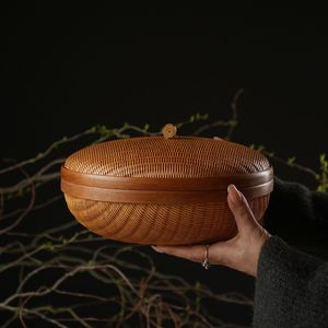 Bamboo woven basket with handles, storage basket, handmade fruit plate, <b>sewing</b> basket, tea <b>set</b> storage item. - Product Image 2