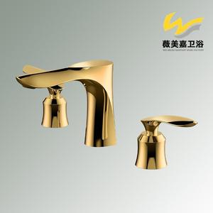 Ensemble de robinetterie de lavabo à trois pièces en cuivre massif plaqué or blanc, à activation par levée, avec douchette et cartouche céramique, eau chaude et froide - Product Image 6